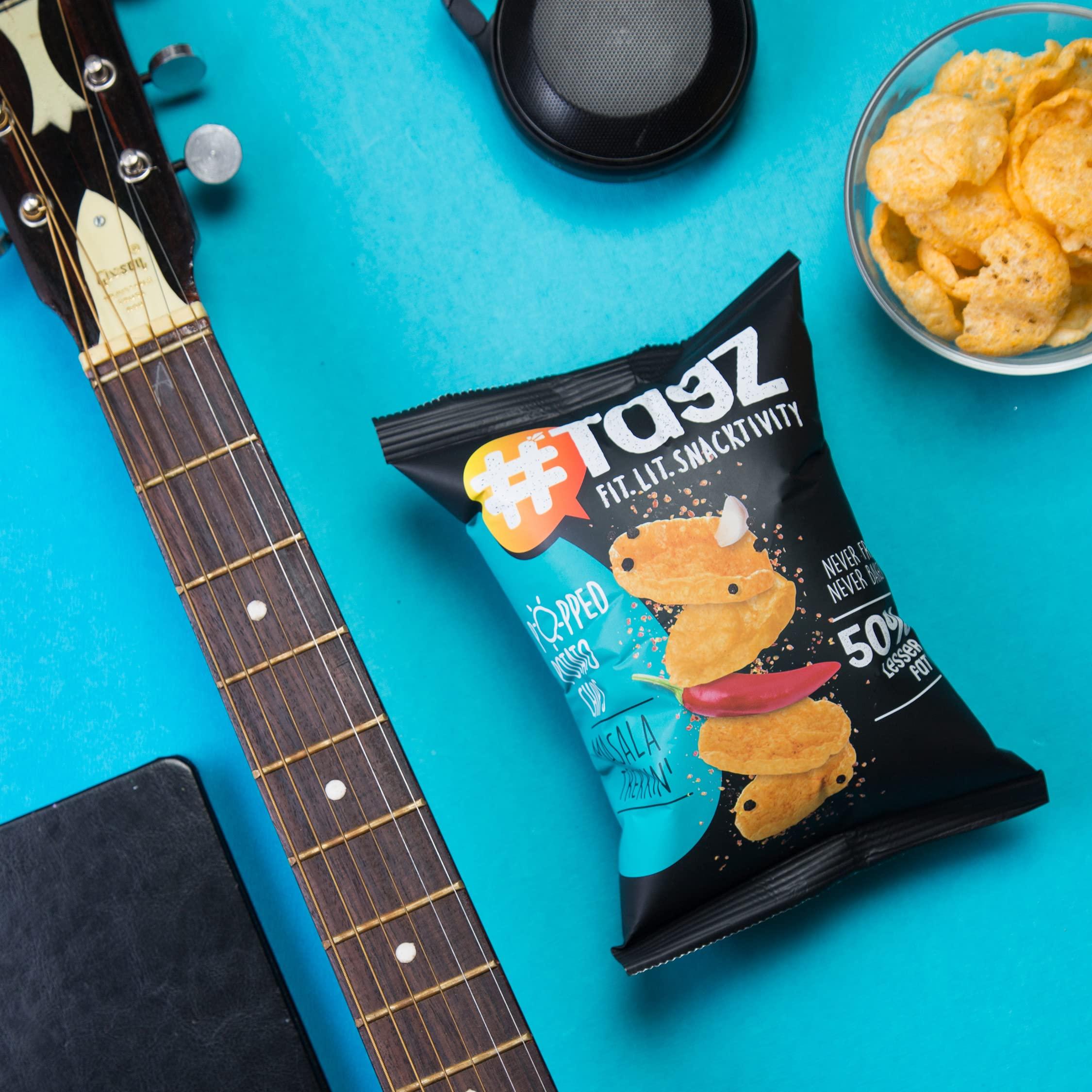 TagZ TAGZ Popped Potato Chips | Not Fried, Not Baked | No Cholesterol | Healthy Snack Pack of 5 Pouches + 1 Harissa Dip