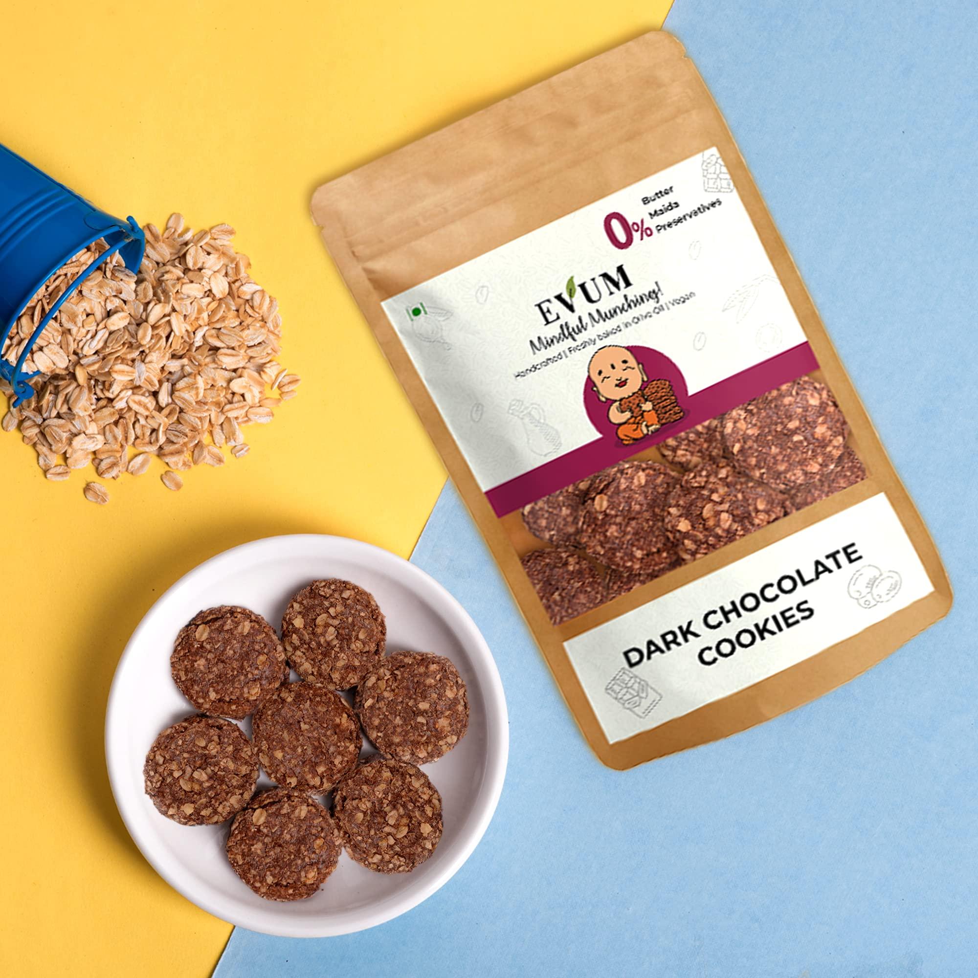 EVUM EVUM Dark Chocolate Cookies (500 gm) | Premium Handmade Vegan Cookies | Healthy & Tasty Snacks | Freshly Baked Guilt Free Chocolate Cookies | No Maida | No Refined Sugar | No Preservatives