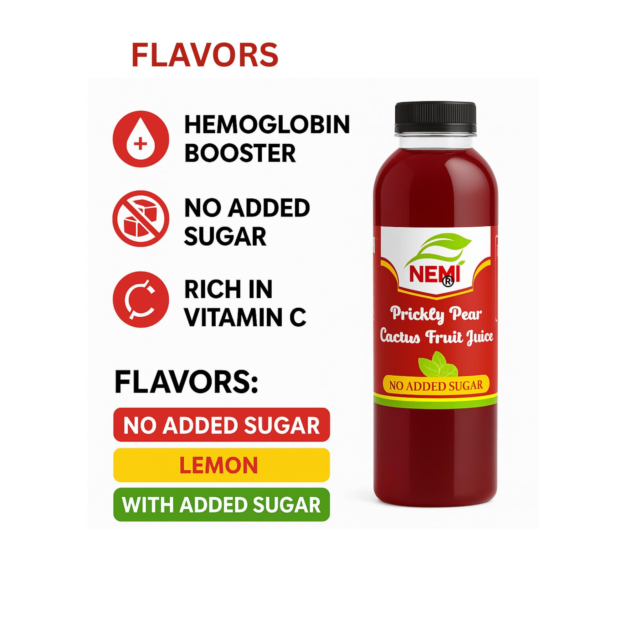 NEMI Nemi Organic Prickly Pear Cactus Juice - Rich in Hemoglobin Sugar Lemon, Vitamin C - Findla Juice Original Pack of 2