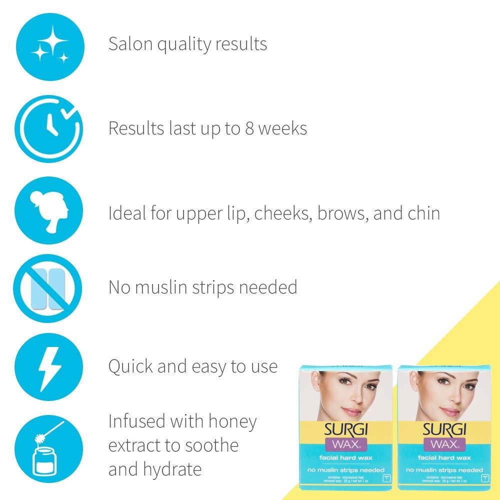 SURGI WAX Surgi Microwave Facial Hard Hair Removal Wax 1 Oz, 2 Pack