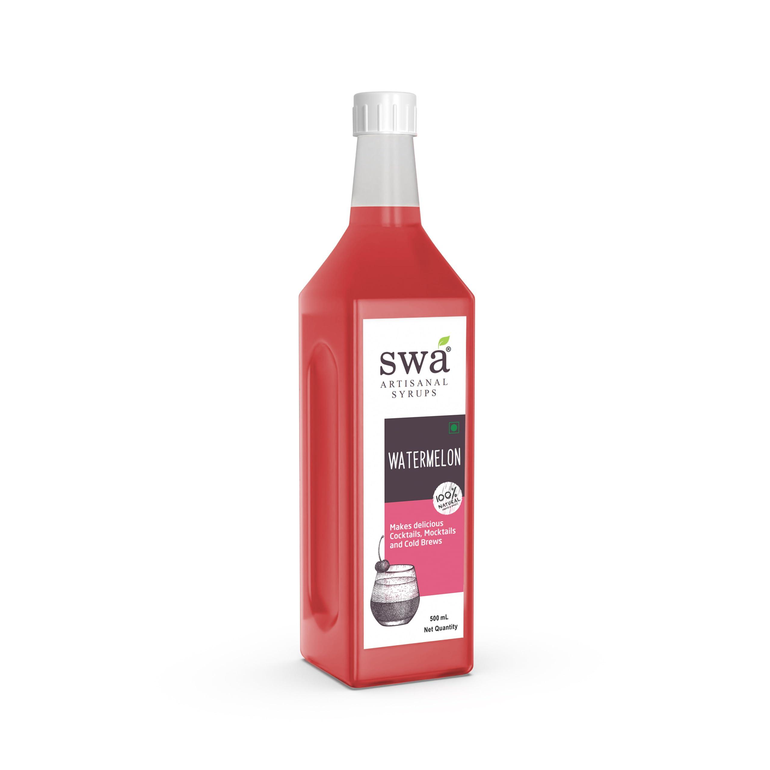 Swa Artisanal Syrups Swa Artisanal Fruit Flavoured Syrup of 500 ml Bottle | Ready to mix | 100% Natural | Cocktail & Mocktail Mixers | Makes 16-20 Drinks (Watermelon)