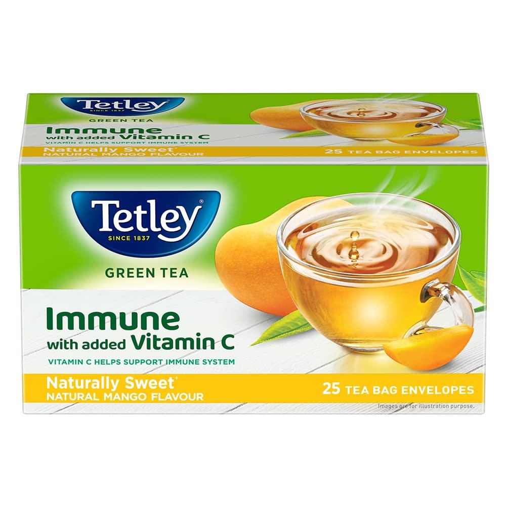 Tetley Tetley | Original | Rich Taste of Assam Tea |100 Tea Bags | 1.7g Each & Tetley | Naturally Sweet Green Tea with Mango Flavour | Immune with Added Vitamin C | Green Tea | 25 Tea Bags