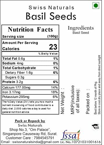 Swiss Naturals Swiss Naturals Basil Seeds Organic | Sabja Seeds | Takmaria | Tukmariya Seeds | 250 gm