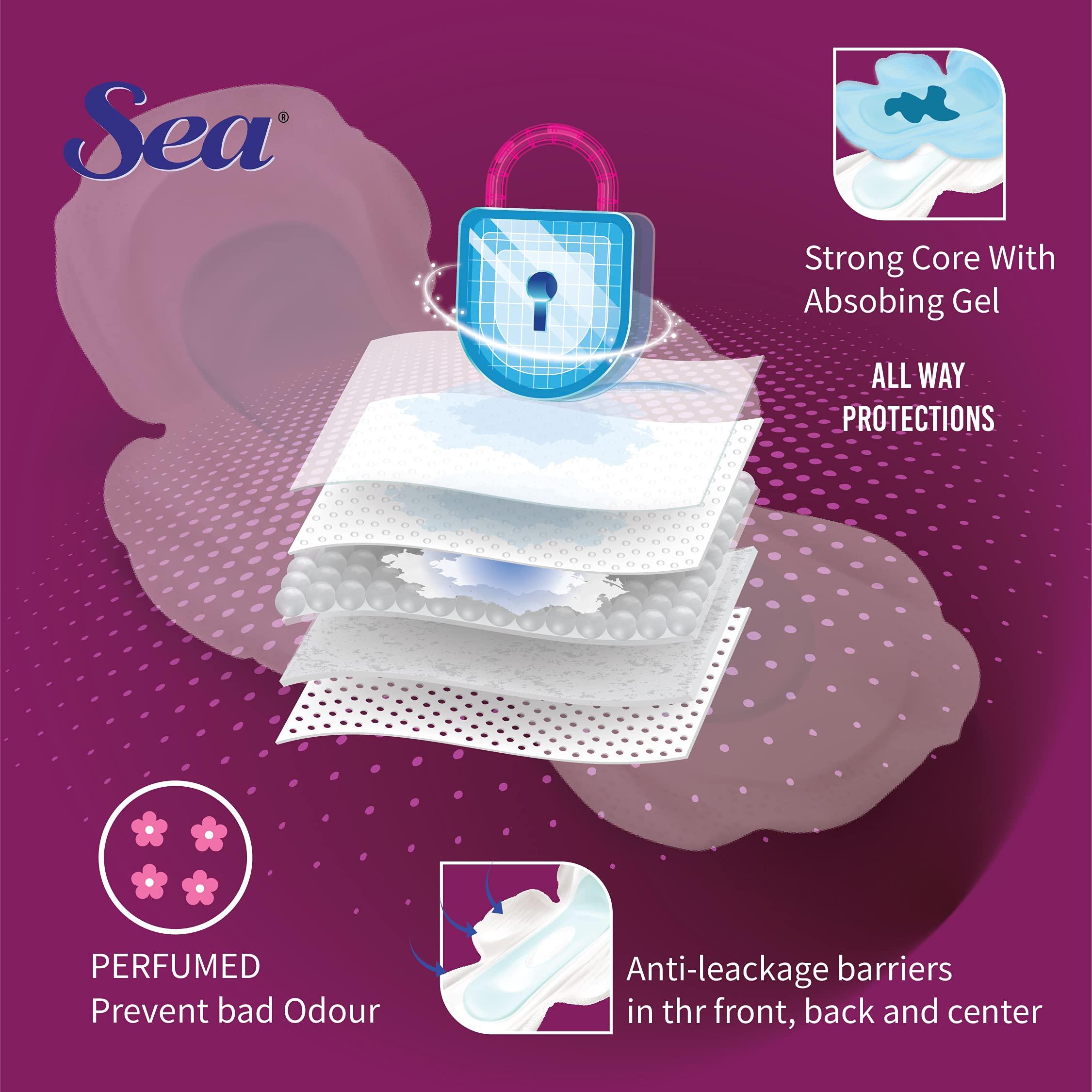 Sea Sea Maxi Cotton Sanitary Pads for Women | Up to 100% Leakage Protection, Locks Odour & Wetness | Ultra Hygiene, Rash Free Cotton Soft | Pack of 15 (15 pcs Maxi XXL)
