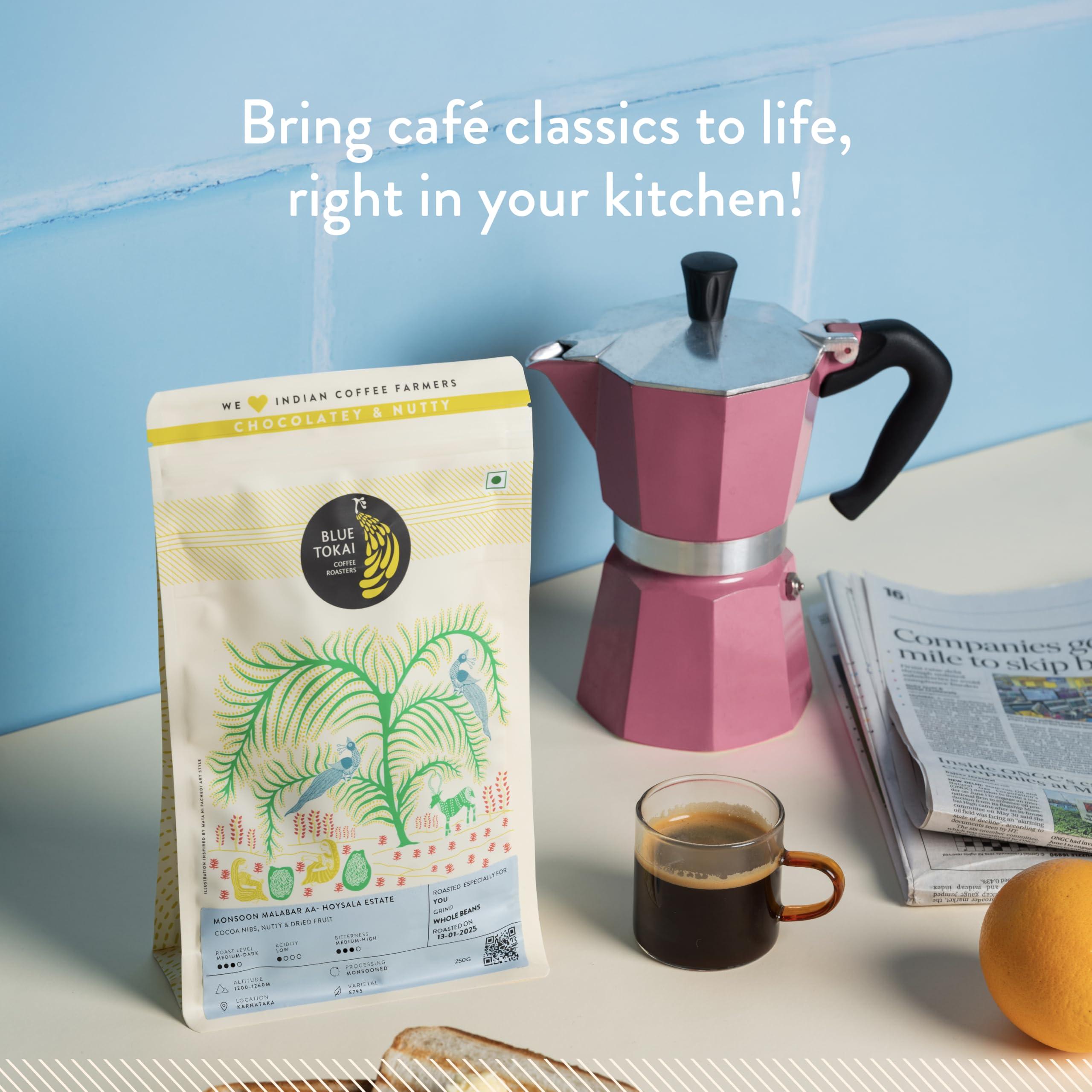 Blue Tokai Coffee Roasters Blue Tokai Coffee Roasters Monsoon Malabar AA - Medium Dark Roast (French Press Grind) 250g | Made With 100% Specialty Grade Arabica Freshly Roasted Ground Coffee, Bag