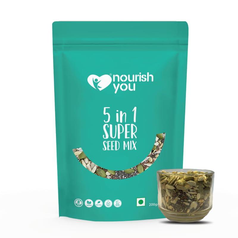 NOURISH YOU Nourish You 5 in 1 Seeds Mix 200g - Edible Seeds | Healthy Seeds | Healthy Snacks | 100% Natural and Roasted Seeds | Fiber Rich Seeds