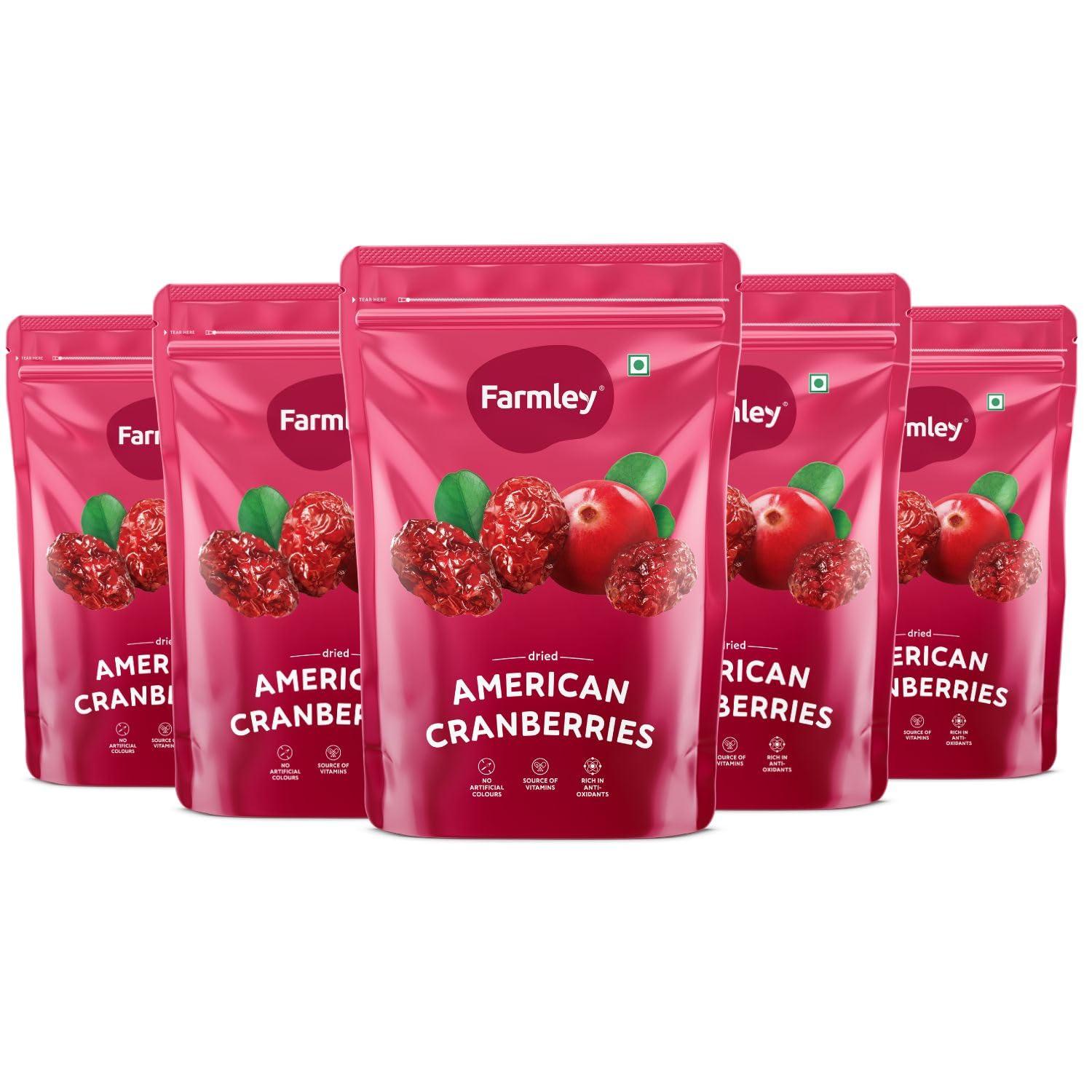 Farmley Farmley Canadian Dried Cranberry I 200 gram I Dry Fruit, Berries, High Nutrient and Antioxidant No Added Preservatives (Pack Of 5, Pouch)