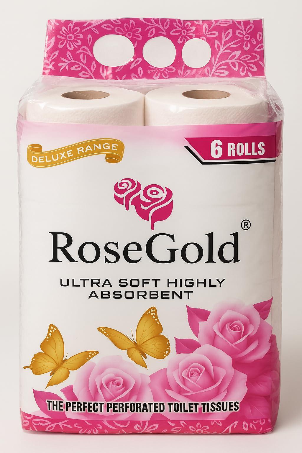 Rose Gold Toilet Paper Tissue Roll || Tissues Paper Rolls (Pack of 6-2 Ply Toilet Tissue Paper)