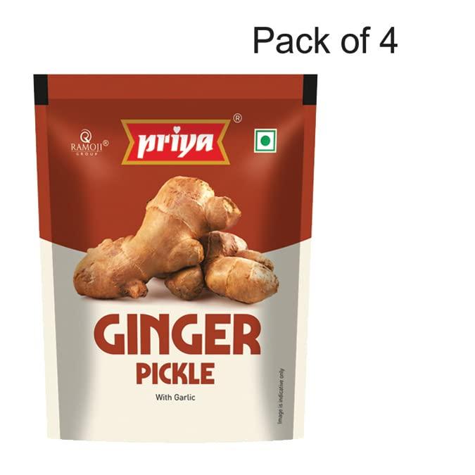 Priya Priya Pickles Combo of 5 Pickle With Garlic 35g Pouch (Each Flavor Pack of 4) - Mango Pickle,Ginger Pickle, Lime Pickle, Gongura Pickle, Tomato Pickle- (Pouch Pack of 20)