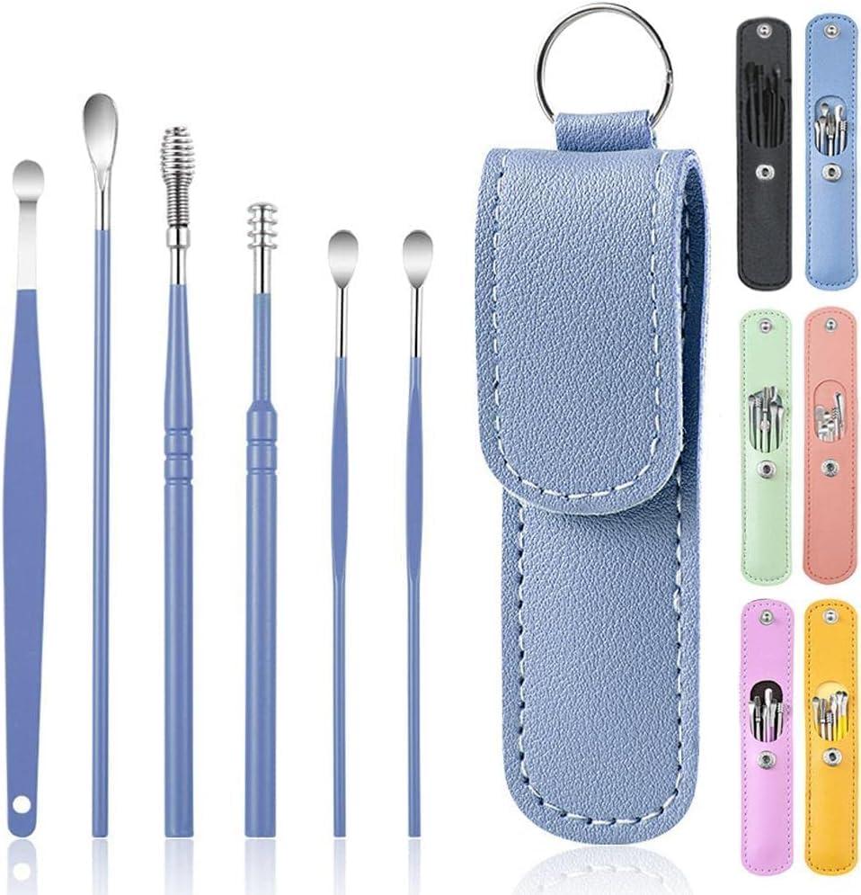 VIVUE VIVUE Ear wax cleaner tool kit set of 6 pieces Wax Removal Deeply Clean Spiral Turn Stainless Steel Cleaning Ear Care Tools with Leather Storage Box Spiral Tool Spoon Cleanser Ear Curette Cleaner (MULTI)