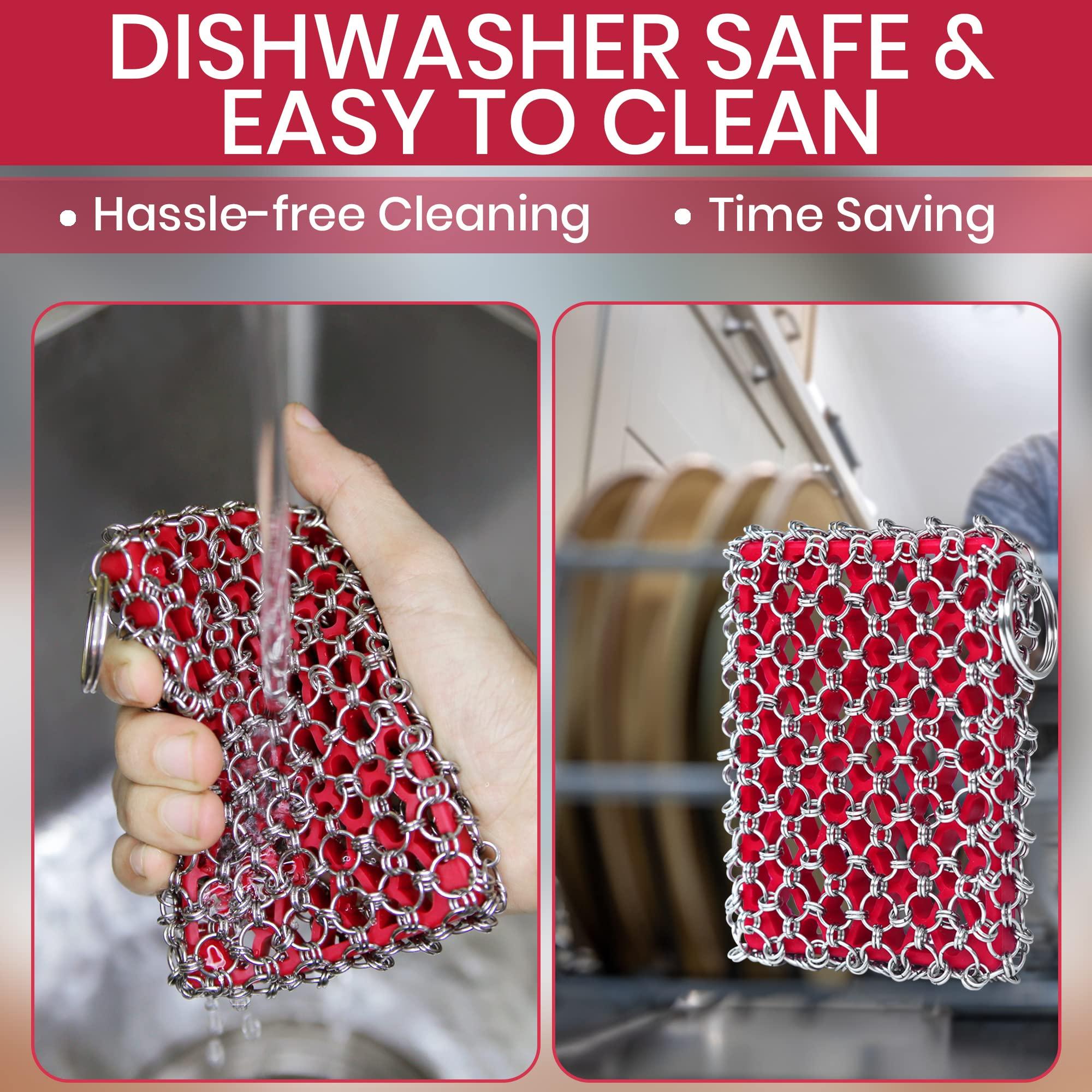 Zylark Zylark 316 Cast Iron Scrubber with Silicone Insert - Cast Iron Cleaner with Bamboo Towel - Chainmail Scrubber for Cast Iron Pans - Cast Iron Skillet Cleaner for Grill, Wok, and Pre-Seasoned Cookware