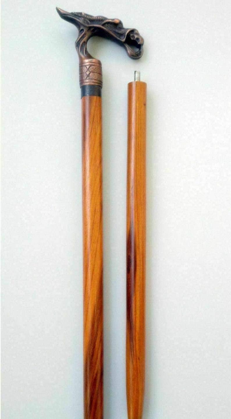 ANTIQUE DECOR Antique Gothic Dragon Walking Stick Cane Solid Brass Vintage Walking Stick Steampunk Style Wooden Nautical Walking Cane Stick Great Gift For your Elders By ANTIQUE DECOR.