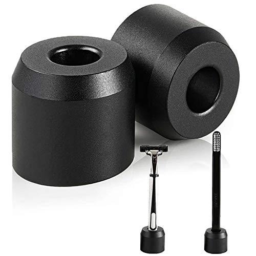 Caudblor 2Pcs Men's Shaving Safety Razor Stand, Caudblor Premium Aluminum Alloy Matte Black Retro Double Edged Razor Holder for Men Women, Simple Small Long Handle DE Razor Base Tool, Cute Shaver Accessories