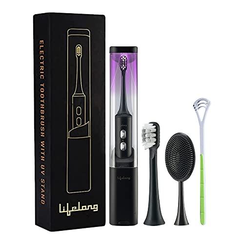 Lifelong Lifelong Electric Toothbrush with UV sealed Sterilization|Free Clove Dental Care Plan|3X Plaque Removal | Ideal for Sensitive Gums & Teeth, Fresh Breathe & Brighter Smile |1 Handle,2 Brush Heads,1 Charging cable,1 tongue cleaner| Upgrade to Advanced