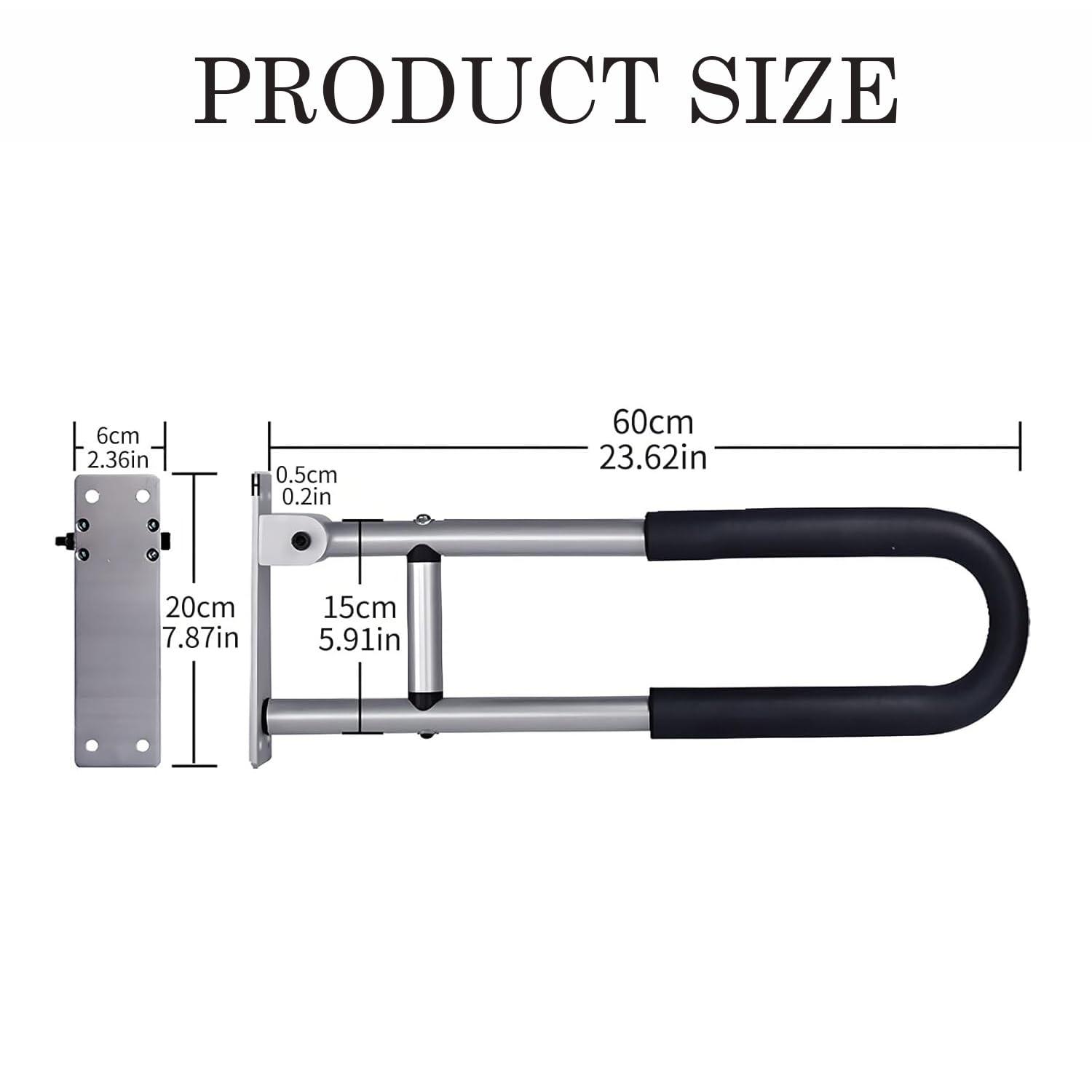 MOMISY MOMISY Wall Mounted Flip up/Folding Aluminum Grab Bar Rails 23.6 Inch Toilet Handrails Bathroom Safety Bar Hand Support for Senior Citizen Injured and Handicapped (1)