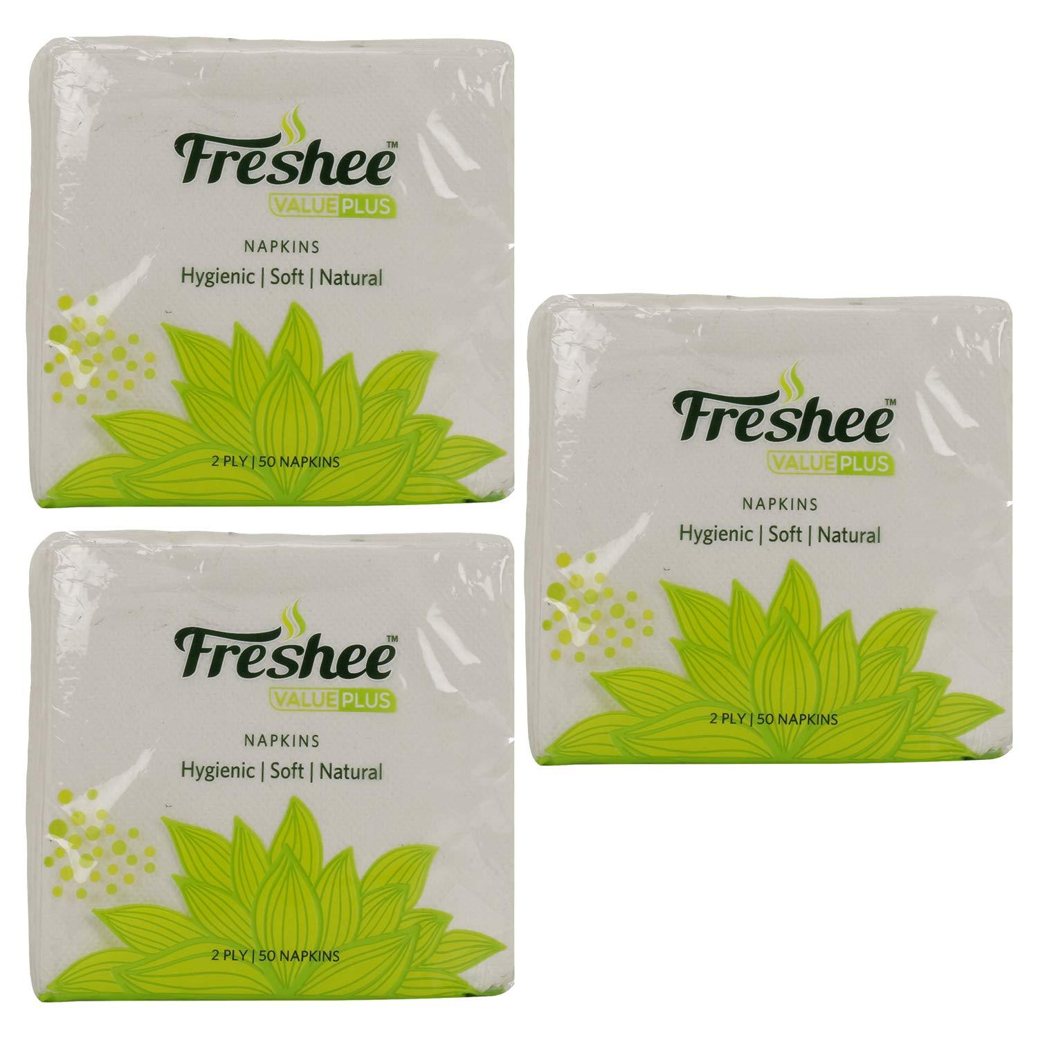 Freshee Freshee 50 Sheets 2 Ply Pack Of 3 Tissue Paper, Hygience And Fresh Tissue Made With 100% Virgin Fibre, Value Plus Range Of Disposable Tissue