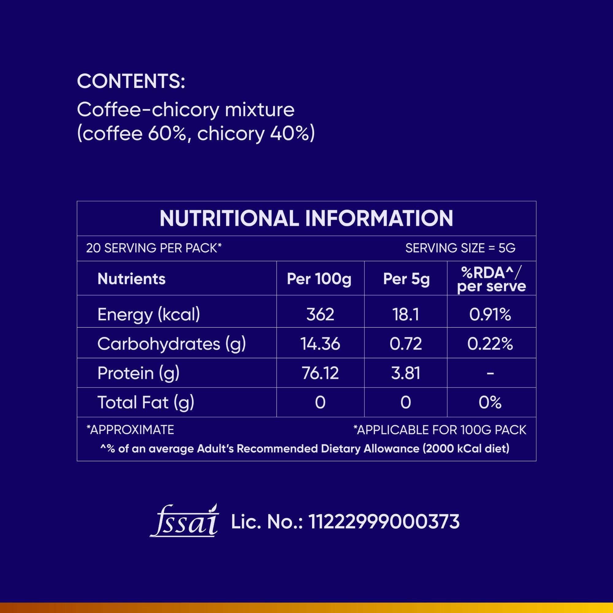 VS MANI & CO. VS Mani & Co Signature Instant Coffee Powder - Pack of 1 (100 gm) Makes 60 Cups - 60% Coffee and 40% Chicory - Strong and Aromatic Signature Instant Coffee, No Added Preservatives | Sugar |Flavours