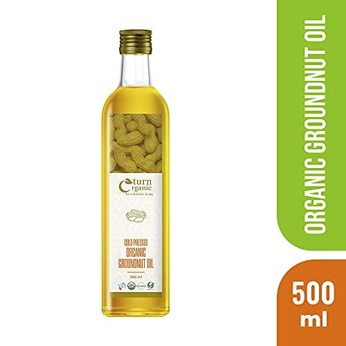 Turn Organic Turn Organic Ground Oil Cold Pressed | Organic Groundnut Oil in Glass Bottle, 500ml