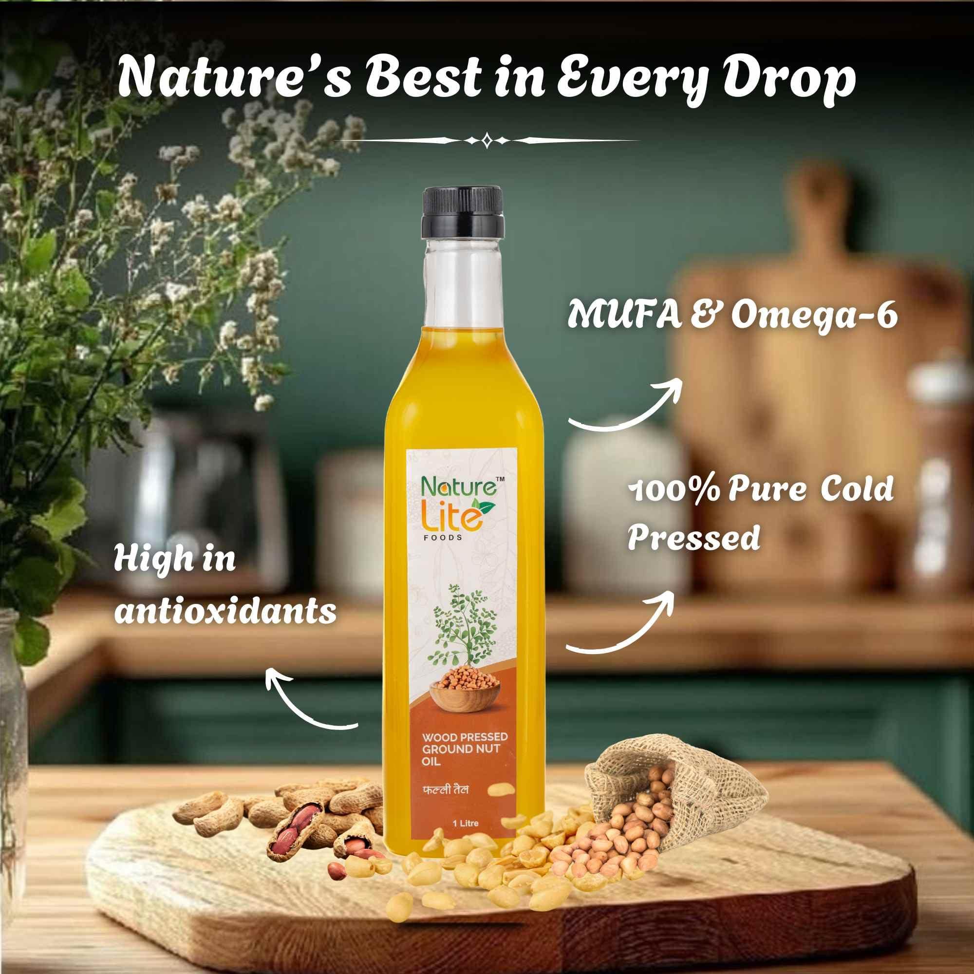 Nature Lite FOODS Nature Lite Foods Wood Pressed Groundnut Cooking Oil | 100% Pure & Unrefined Oil for Healthy Cooking (Peanut Oil 500ml)