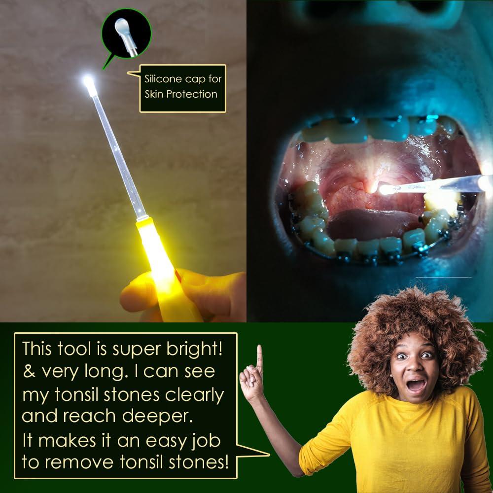 airgoesin Airgoesin Lighted Tonsil Stone Remover Tools or Earwax Removal Tools, Yellow, 3 Tips, Tonsillolith Pick Case + 1 Irrigator Cleaner : Yellow