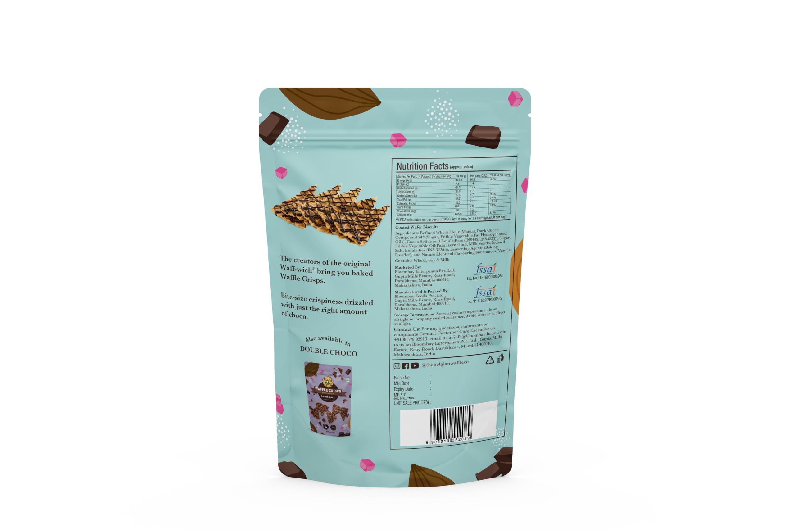 The Belgian Waffle Co The Belgian Waffle Co - Classic Choco Waffle Crisps, Thin, Crunchy, Eggless, Baked Not Fried, Healthy Snacks for Breakfast - 85 gm Each (Pack of 4)