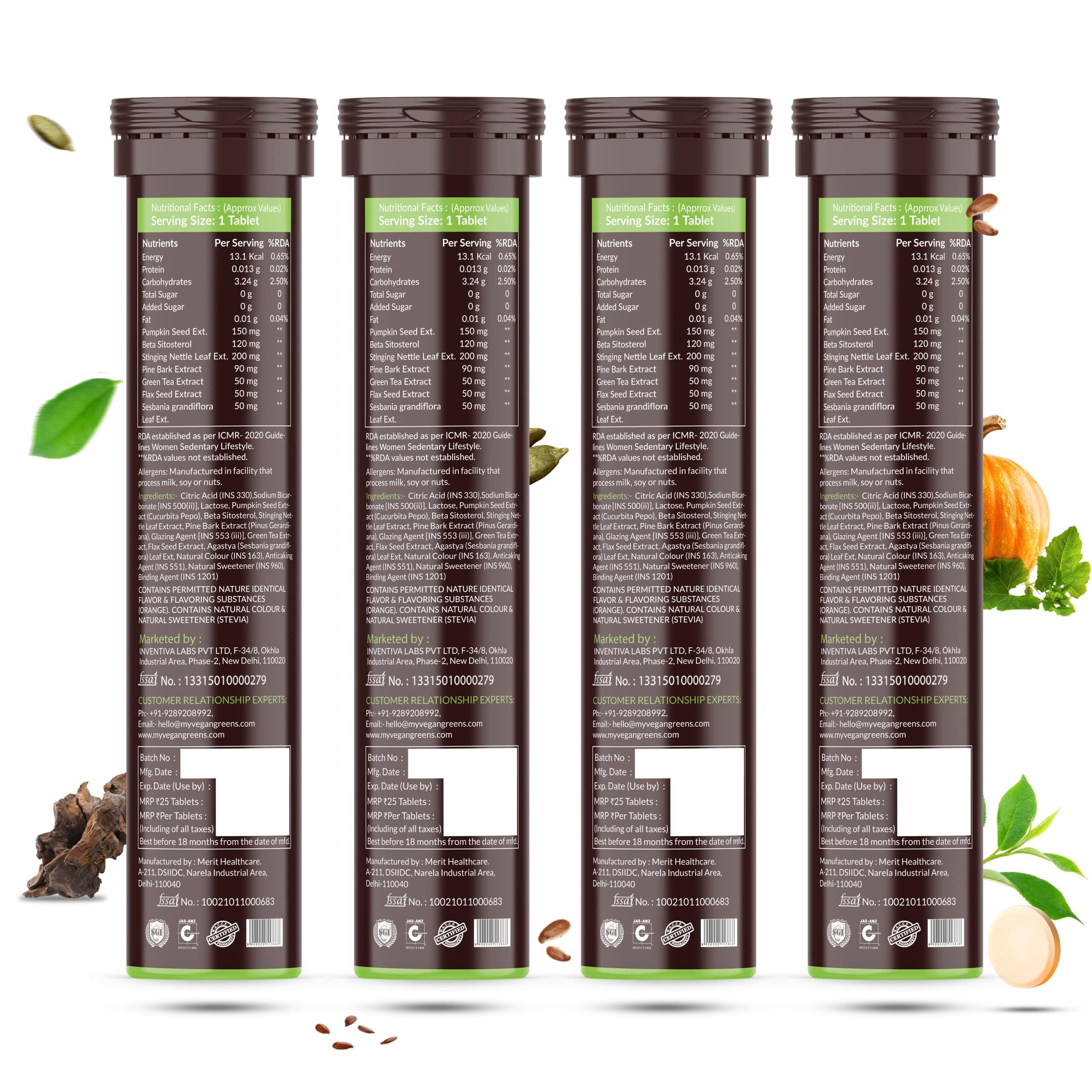 Vegan Greens Vegan Greens Plant Based DHT Blocker With Biotin, Omega 3, Stinging Nettle, Pine Bark, Green Tea. For Hair Growth, Hair Fall Control, Healthy Hair For Men & Women (100 Effervescent Tablets, Orange)