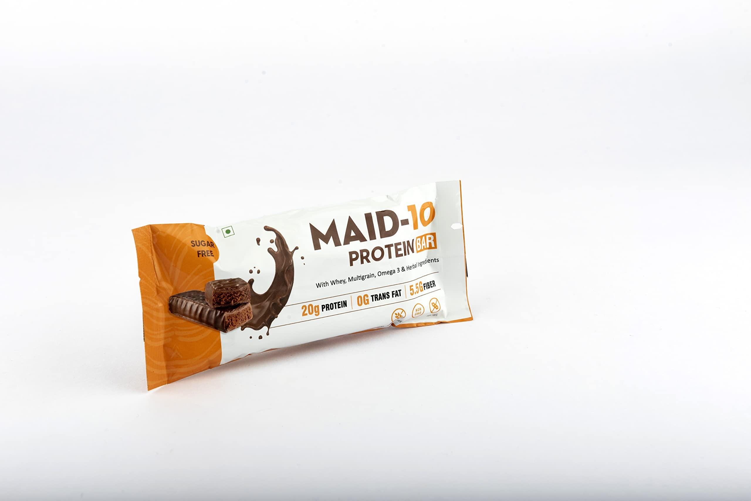 MAID-10 MAID-10 Protein Bar with Whey, Multigrain,Omega 3 & Herbal Ingredients | No Added Preservatives | 100% Veg | No Added Sugar, No Artificial Sweeteners | Chocolate Flavour (Pack of 12 (60g x12))