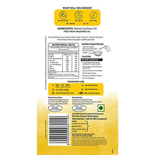 Ray Ray LB Healthy Cooking Refined Sunflower Oil -200 ml Each (2 Calories/Spray), Pack of 3