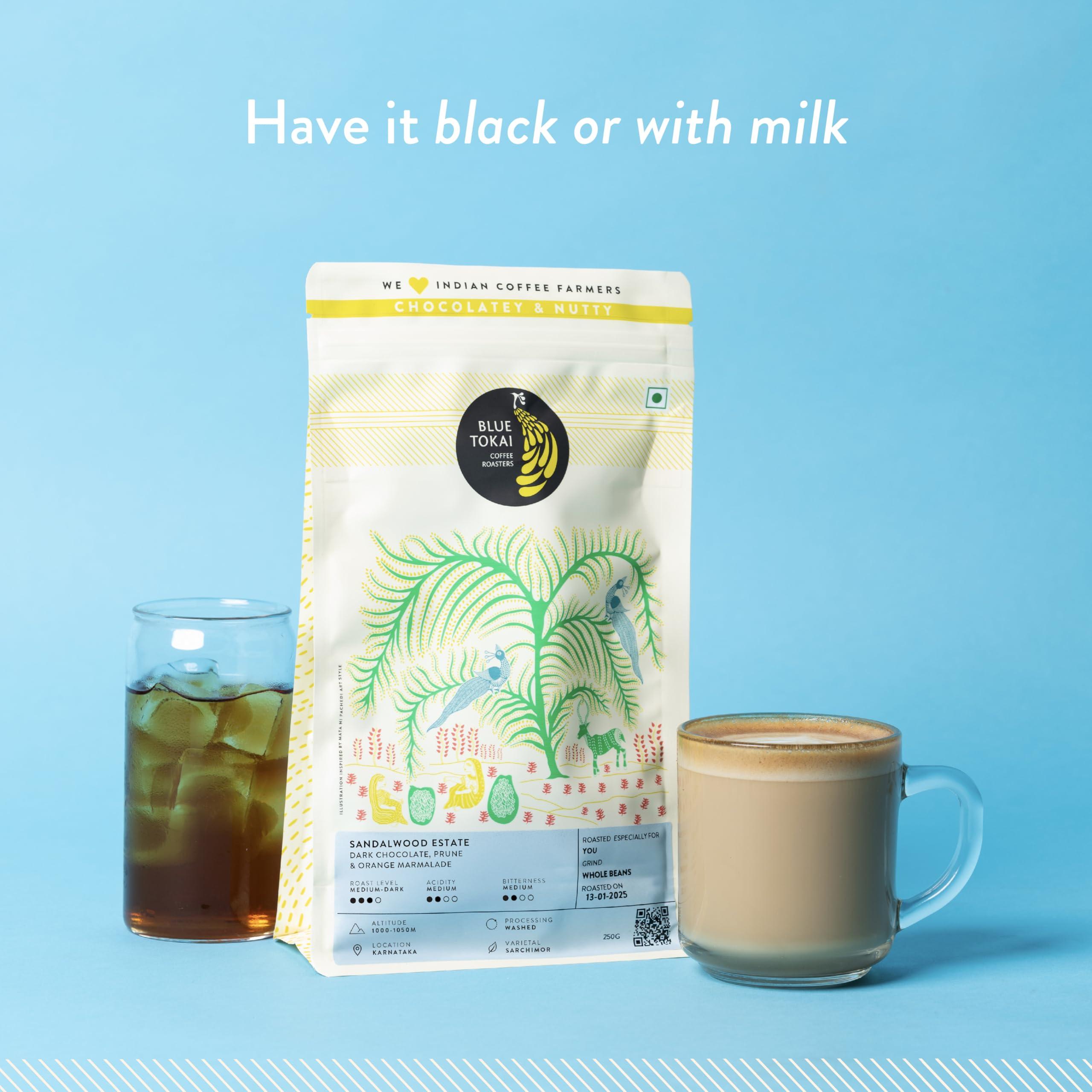 Blue Tokai Coffee Roasters Blue Tokai Coffee Roasters Sandalwood Estate - Medium Dark Roast (Turkish Grind) 250g | Made With 100% Specialty Grade Arabica Freshly Roasted Ground Coffee, Bag