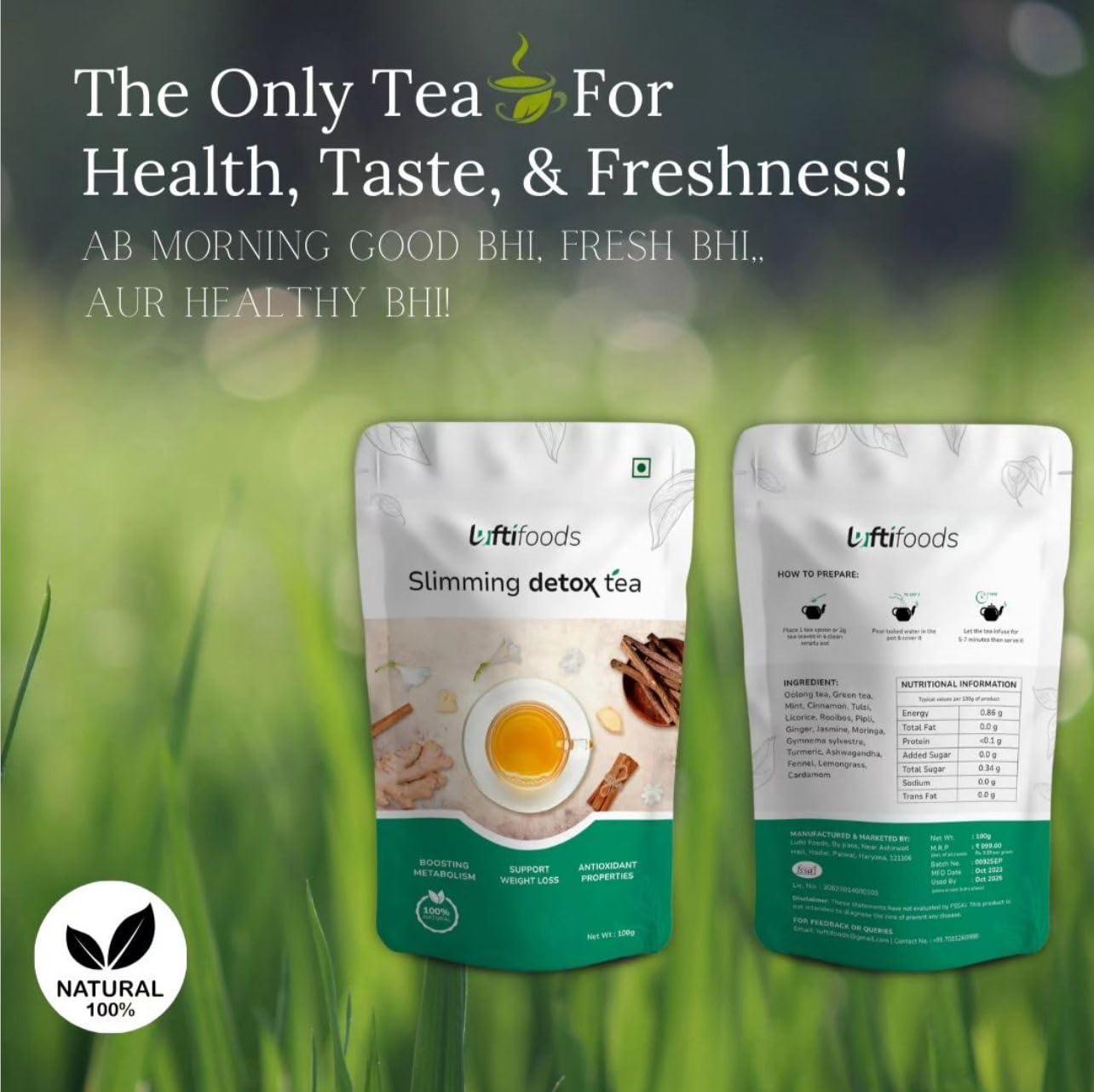 Luftifoods Luftifoods Slimming Tea : Natural Wieght Loss and Detox/Energy Booster/Green Tea Herbal Blend/Premium Leaf Tea/Antioxidant-Rich Slim Tea - Boosts Metabolism, Energy/GMO-Free/ 100g Loose Leaf Tea