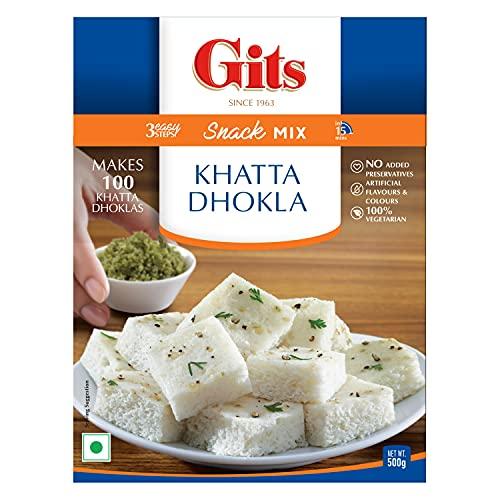 Gits Gits Snacks Mix Khaman Dhokla 1000g (Pack of 2 x 500g Each) and Khatta Dhokla 1000g (Pack of 2 x 500g Each) Pure Veg