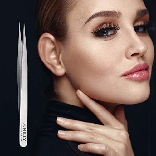 By MILLY By MILLY Professional Series - Eyelash Extension Tweezers - Straight Lash Tweezers for Classic Pickup and Isolation - Precision Pointed Tip - Titanium Coated Stainless Steel - 12 cm (4.72 inches)