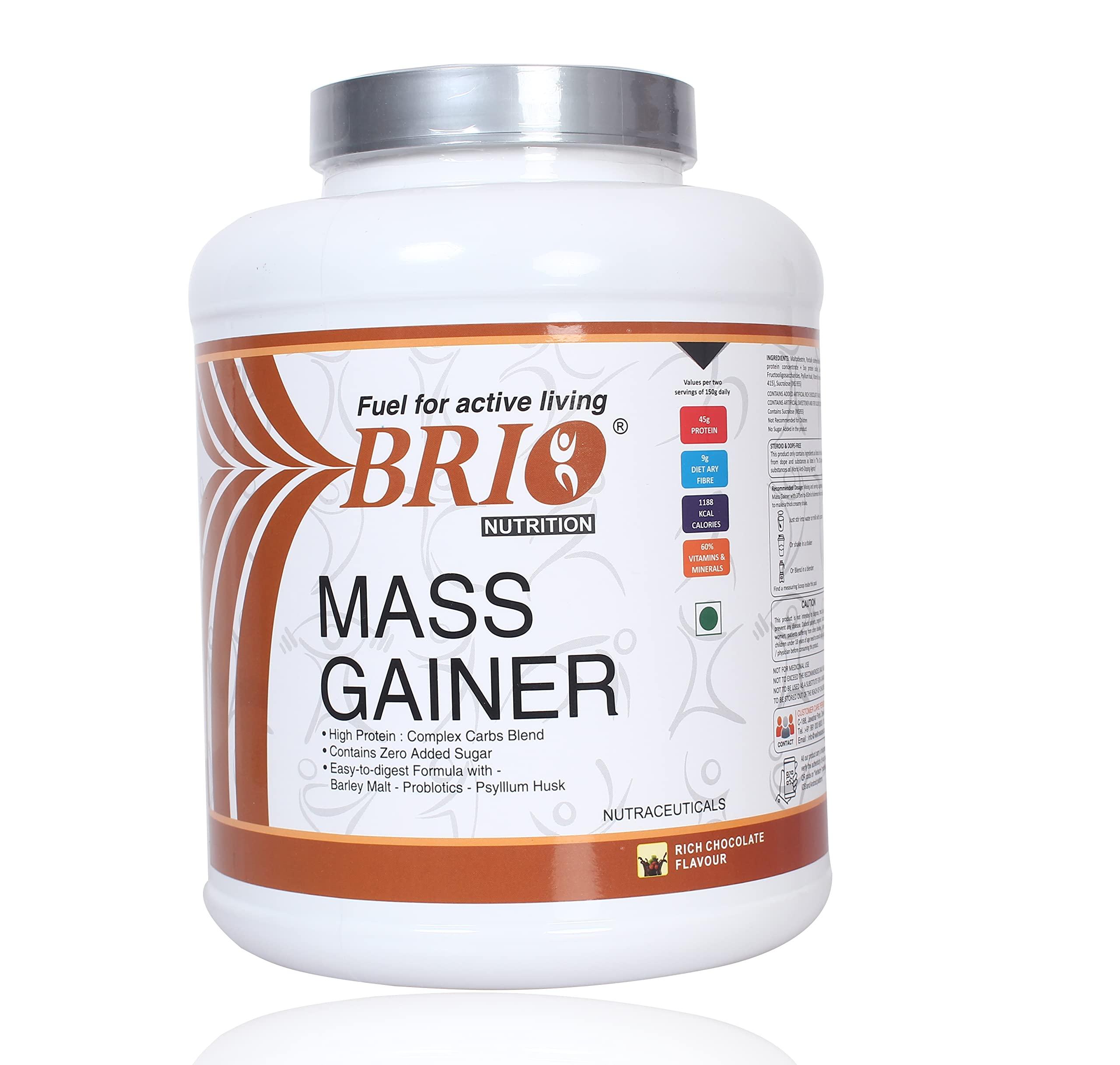 BRIO NUTRITION BRIO NUTRITION Mass Gainer - High Protein Complex Carbs Blend With Easy To Digest Formula. Chocolate Flavour - 3 Kg Pack