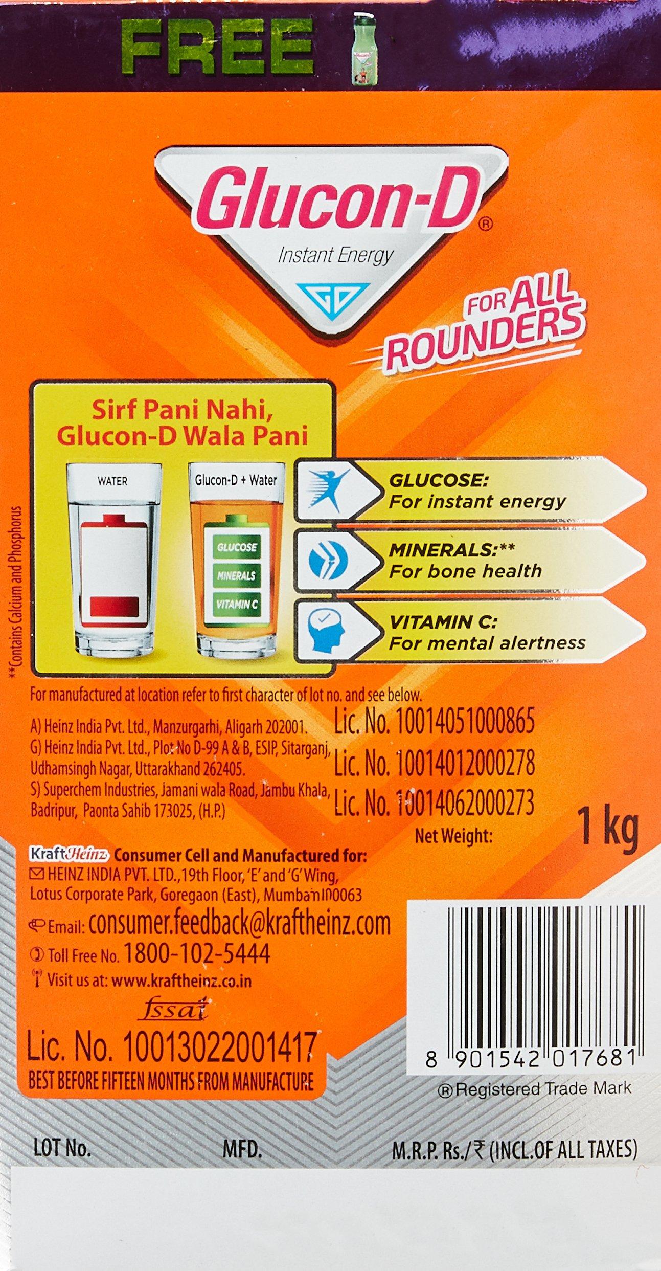 Glucon-D Glucon-D Instant Energy, Orange, 1Kg With Free Sipper Bottle Worth