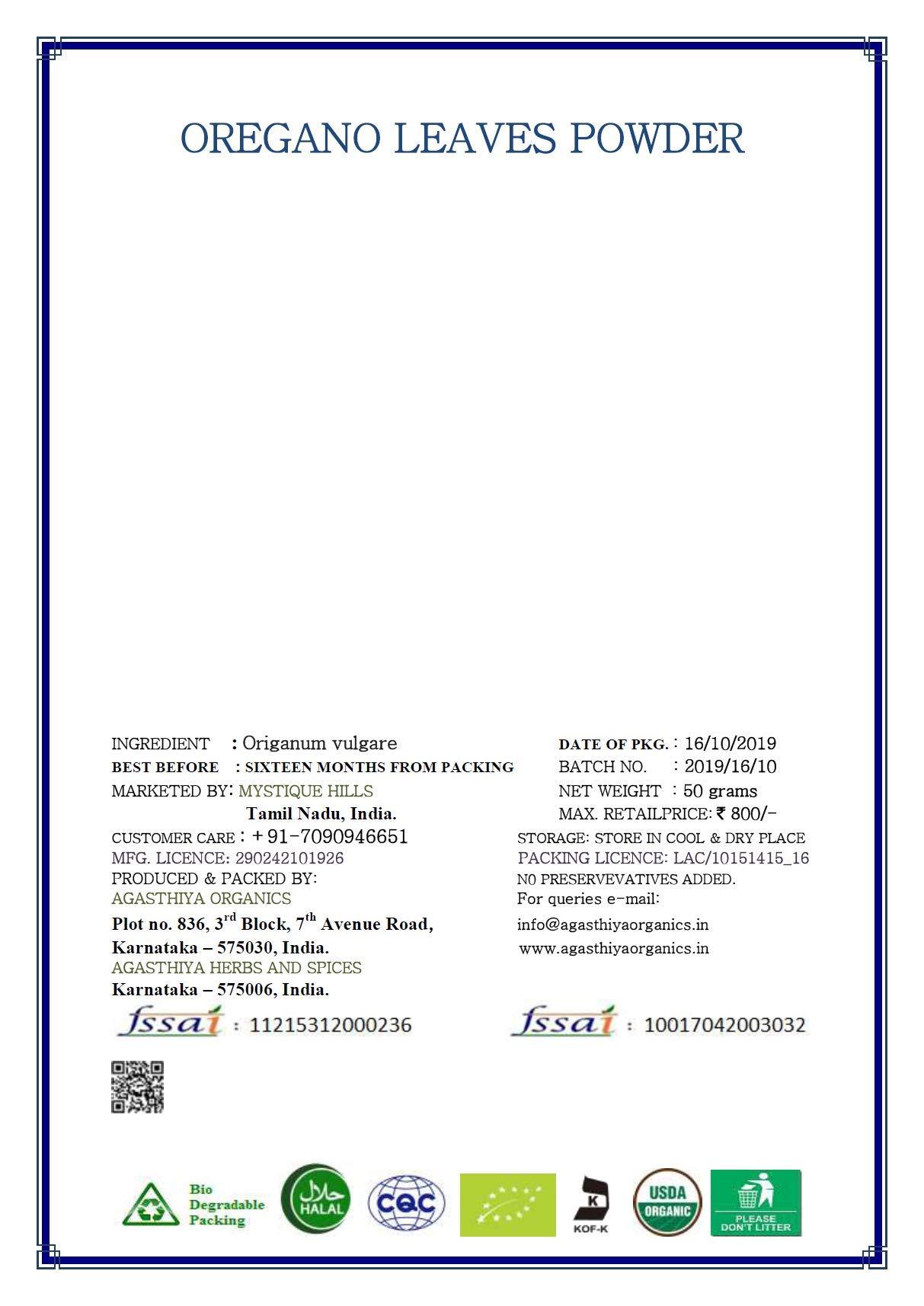 Mystique Hills Mystique Hills Organic Oregano Powder,100 g