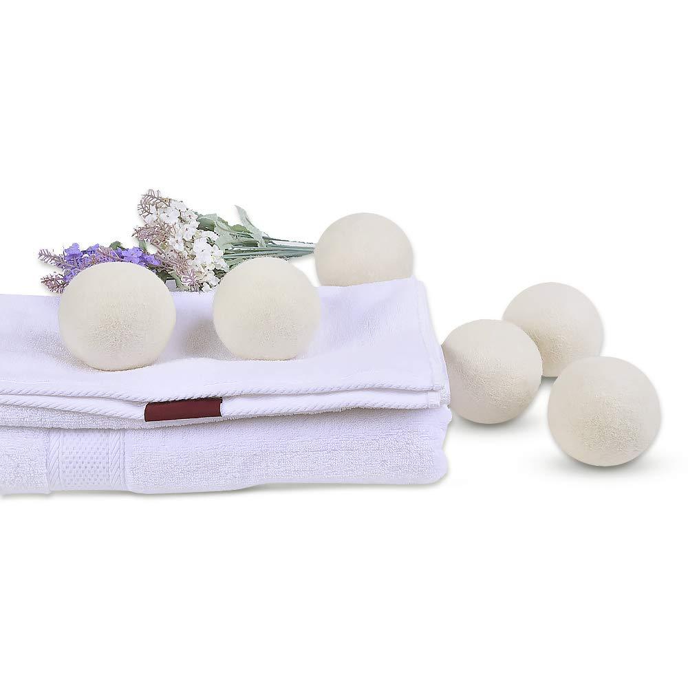 Wantell Wool Dryer Balls 6-Pack XL Laundry Dryer Balls Reusable Natural Fabric Softener New Zealand Organic Wool Handmade Reduce Wrinkles & Shorten Drying Time by WANTELL (White, XL)