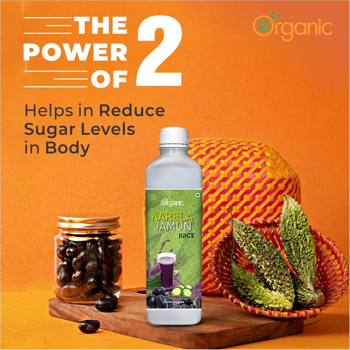 360 Degree Organic 360 Degree Organic Karela Jamun Juice for Controls Blood Sugar Levels | Fights Cholesterol | Helps Improves Digestion | Helps Build Immunity | Skin Wellness - No Added Sugar - 500 ml (Pack 2)