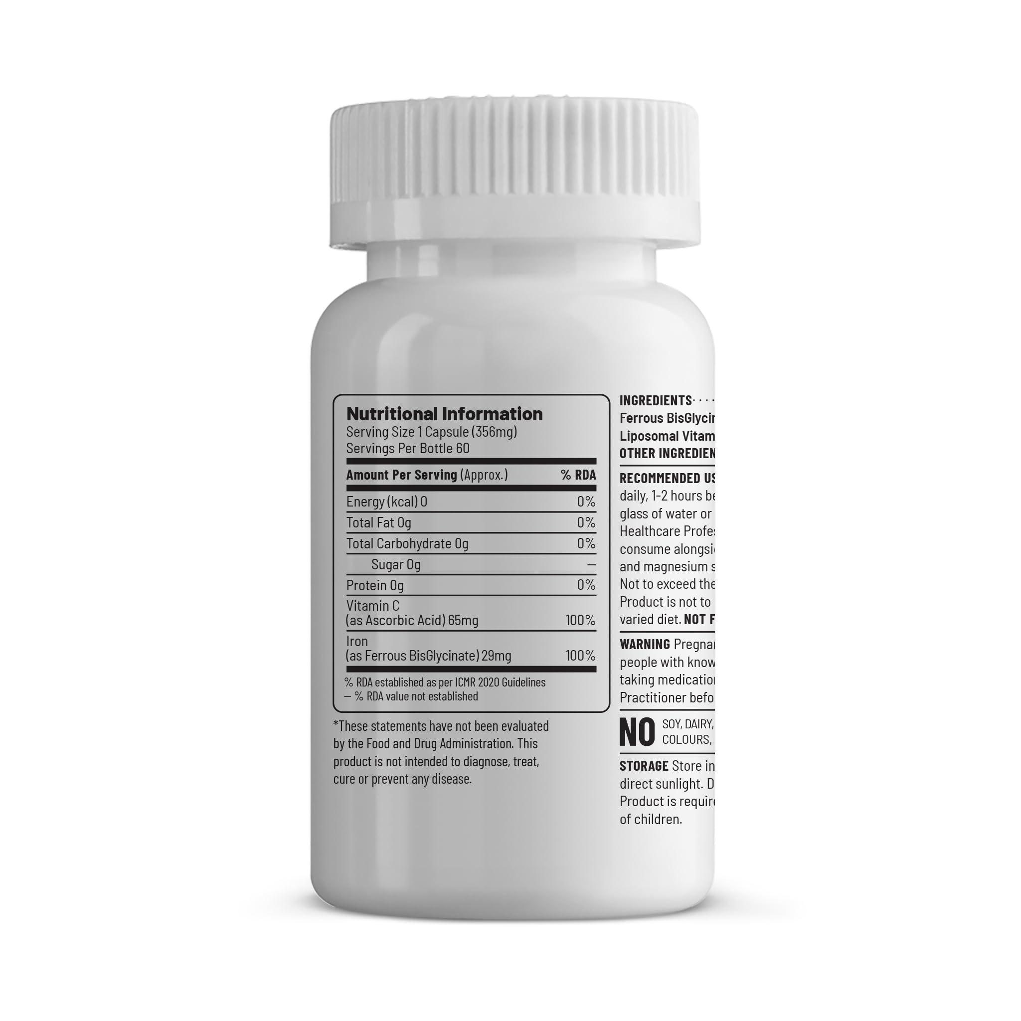 Unived Unived Women\'s Iron | Iron BisGlycinate Supplement for Women with Ferrous bisglycinate & Vitamin C for Optimal Absorption | Essential for Vegan & Veg Diets | Zinc Free | 60 Vegan Capsules