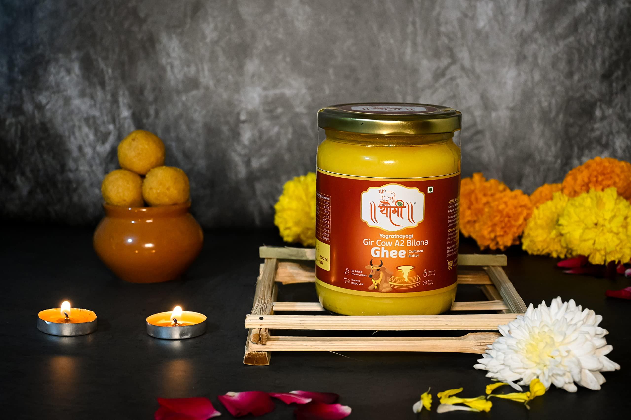 YOGRATNAYOGI YOGRATNAYOGI Organic A2 Gir Cow Ghee, Pure Bilona Method Ghee, Hand Churned Grassfed Traditional Method Immunity Booster Natural and Healthy Lab Certified (500ml)