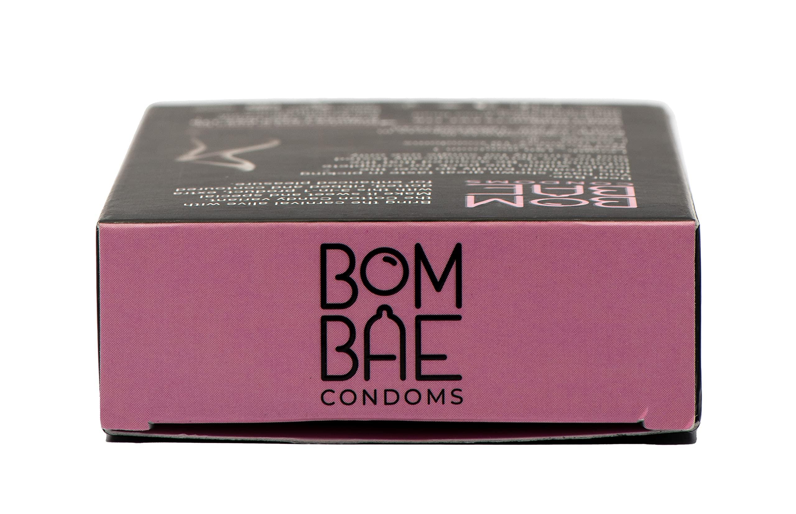 BOMBAE BOMBAE condoms Cotton Candy 3 in 1, Pack of 4 condoms for men family pack flavour Combo Pack of 4 (10 pieces per pack) 40 dotted condom combo pack offer men extra dotted, ribbed