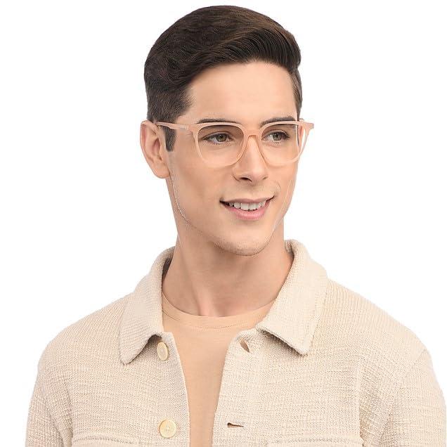 LENSKART BLU LENSKART BLU | Zero Power Blue Cut Computer Glasses | Anti Glare, Lightweight & Blocks Harmful Rays | UV Protection Specs | Orange | Men & Women | Large | LB E13740