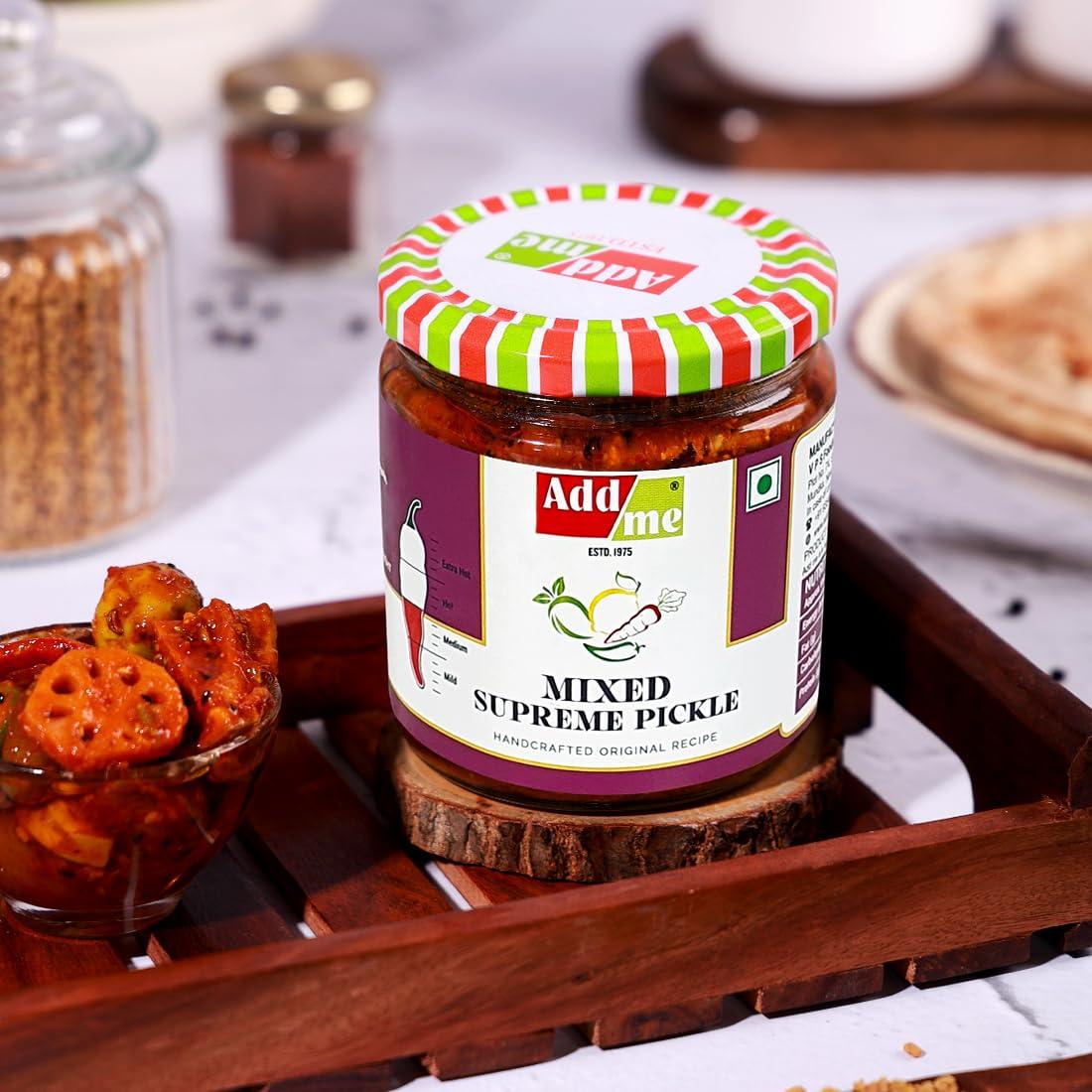 Add me Add me Homemade Rajasthani Mix Achar Mixed Supreme Mango Chilli Lemon Carrot ker Ginger karonda lasoda Fruit Pickle 200gm Glass Jar