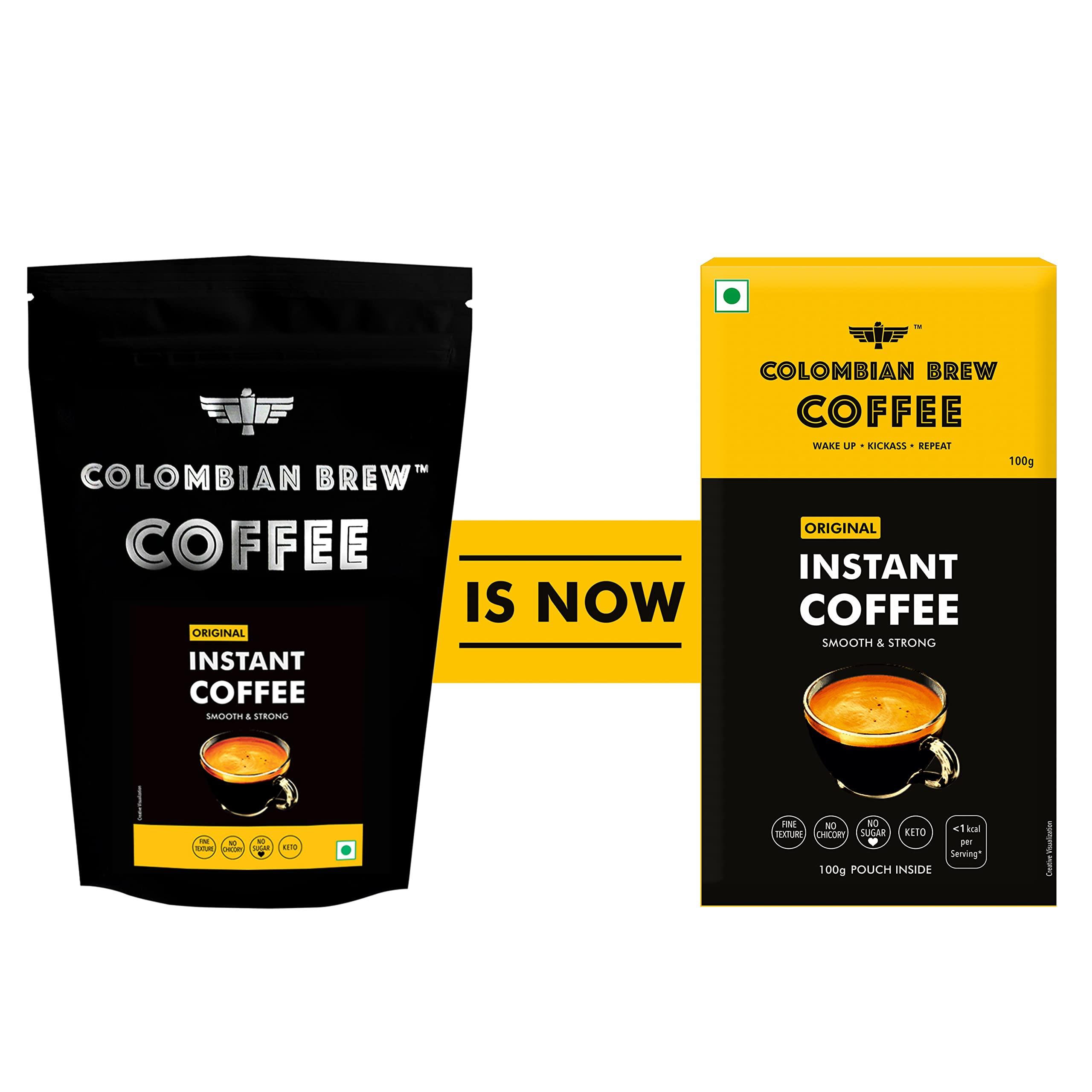 COLOMBIAN BREW COFFEE COLOMBIAN BREW COFFEE Pure Instant Coffee Powder, Strong 100g, Box & Colombian Brew Hazelnut Instant Coffee Powder, No Sugar Vegan, 50gm