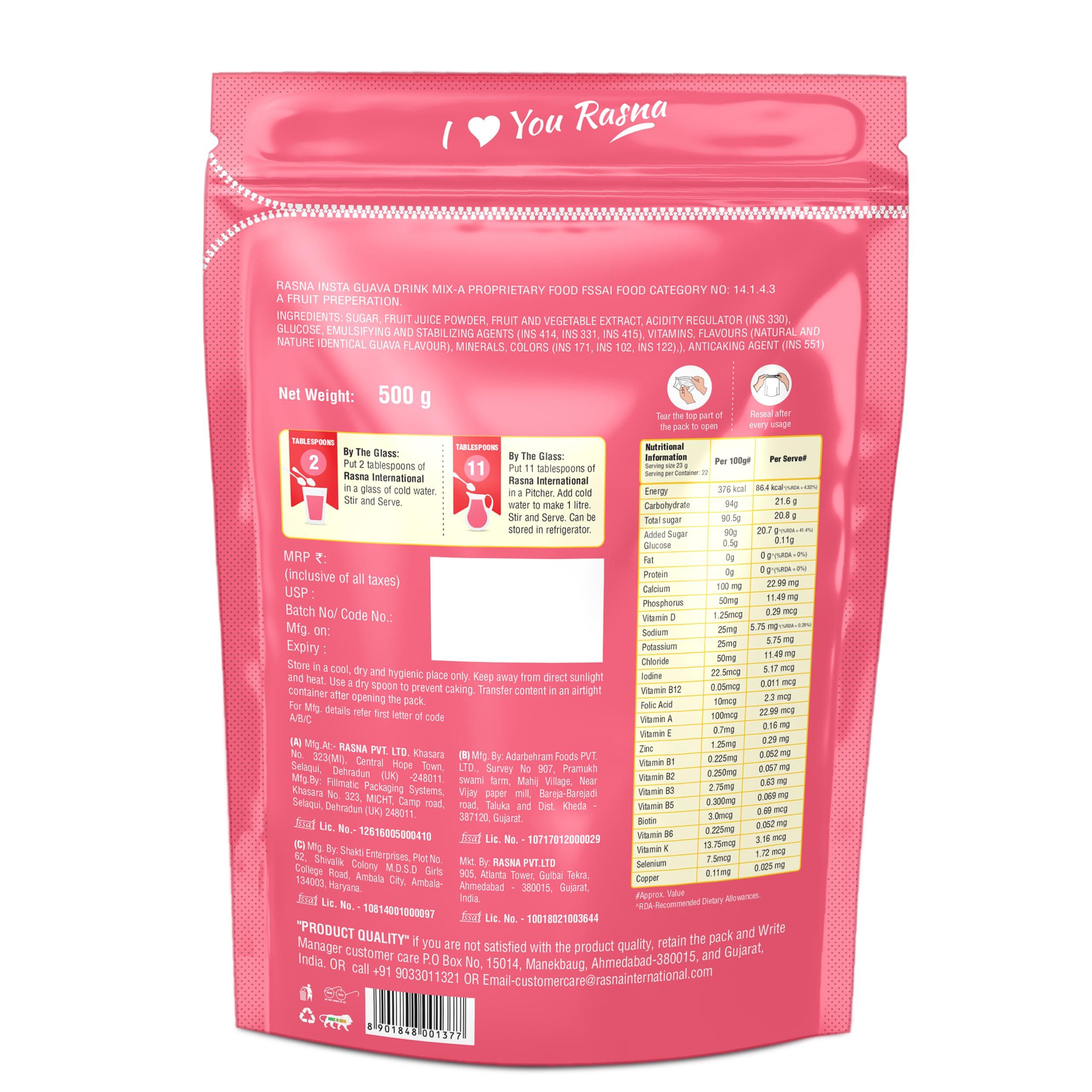 Rasna Rasna Fruit Plus 500gm Polypouch, Guava Pack of 2