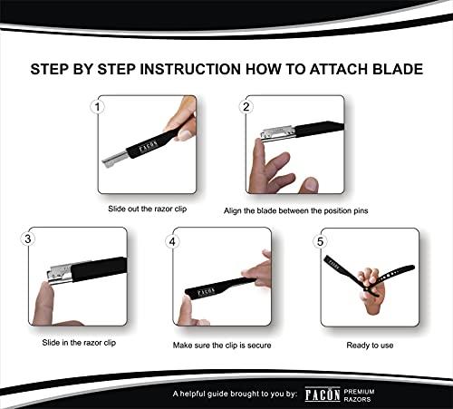 FACON Facón Professional Straight Edge Barber Razor/Rasoirs/Rasoi with Adjustable Tension Screw - Salon Grade Quality Cut Throat Shavette - Japanese Stainless Steel - Black & Gold Limited Edition Gift Box