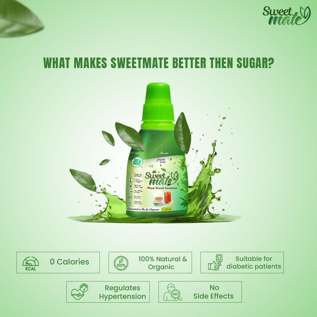 Sweetmate Sweetmate Pure Stevia Drops (20ml x pack 10) 400 Drop/Pack - Zero Calorie, Diabetic Friendly, Sugar Free - Plant Based Natural Stevia Sweetener Liquid - Sugar Substitute