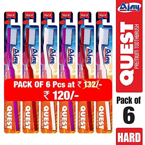 Raghav Lifestyle Products Ajay Quest manual toothbrush for adults (Pack of 6 Pcs) Hard,Multcolor