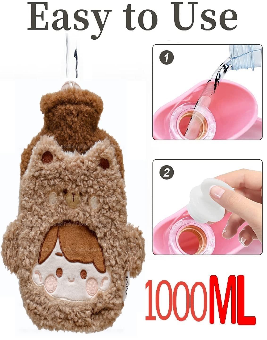 FunBlast FunBlast Hot Water Bag 1 Pcs Heating Bag with Soft Cartoon Cover for Pain Relief, Heating Pad Hot Water Bottle & Rubber Bottle for Hot Water Bag for Pain Relief 1000 ML (Random Color)