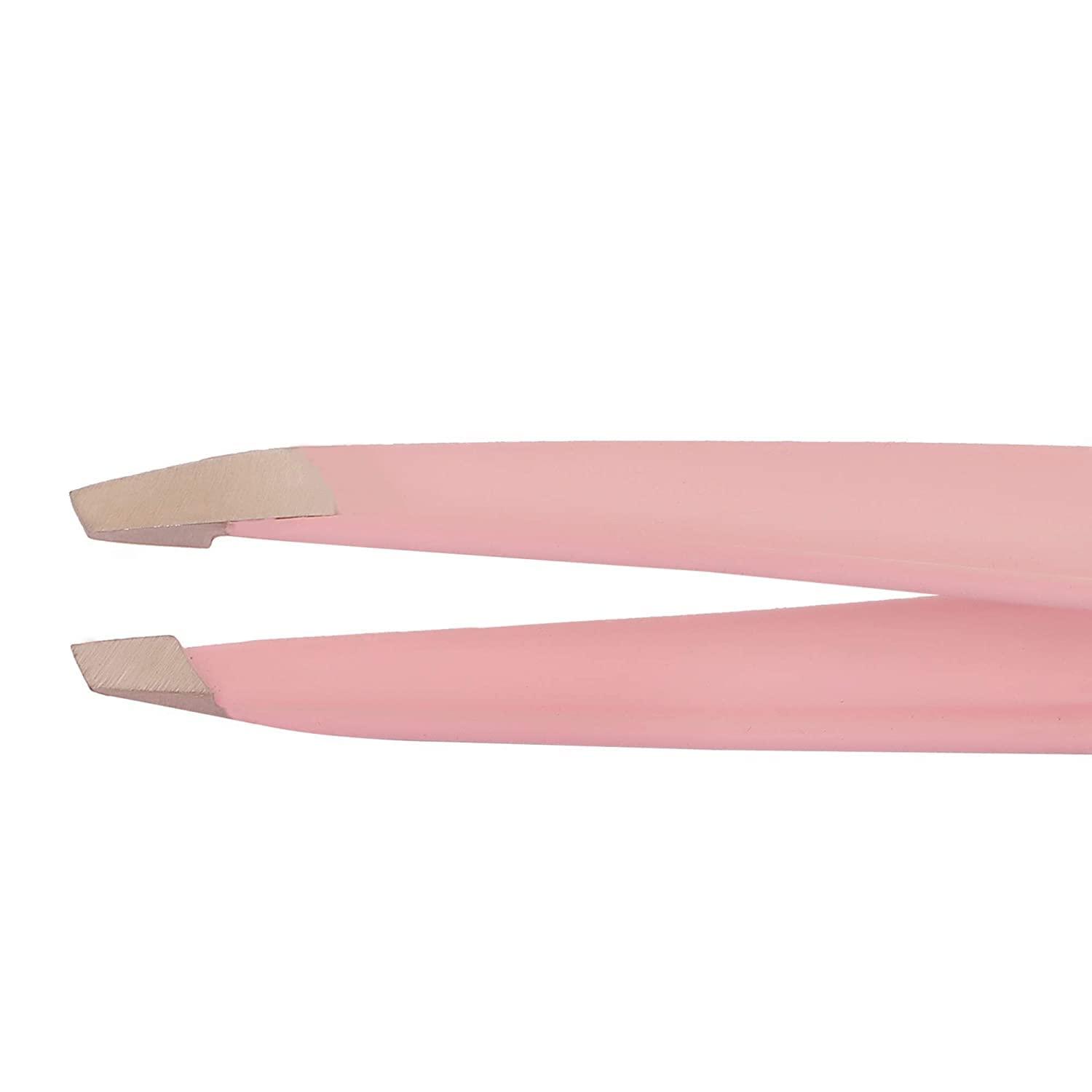 GRETA Greta White & Pink Colour Tweezer Plucker Set Precision Tweezers For Eyebrows, Ingrown Hair, Plucking Daily Beauty Tool Set Of 2 Pcs With Travel Case (PINK & WHITE)