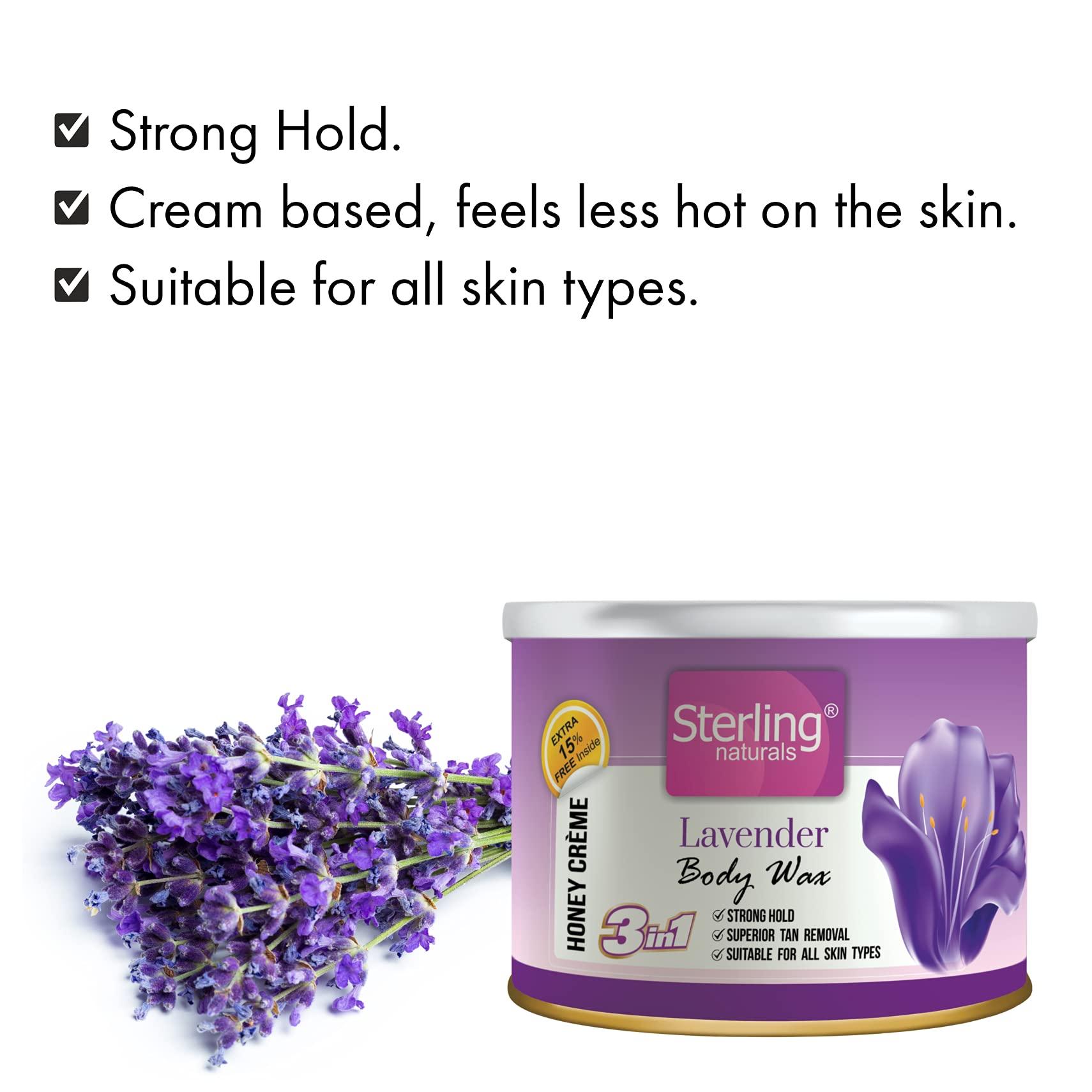 Sterling Naturals Sterling Naturals Hair Removal Cream for Men and Women, Fast & Painless, Suitable For All Skin Types, Cream Based Wax Formula, Pack of 4, Aloe Vera+ Lavender+ Fruity+ Strawberry